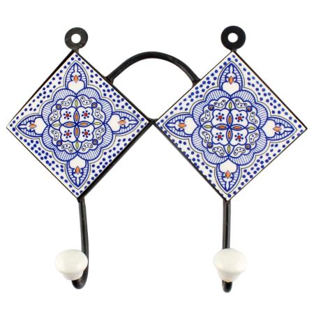 Blue Ceramic Floral Tile Hook